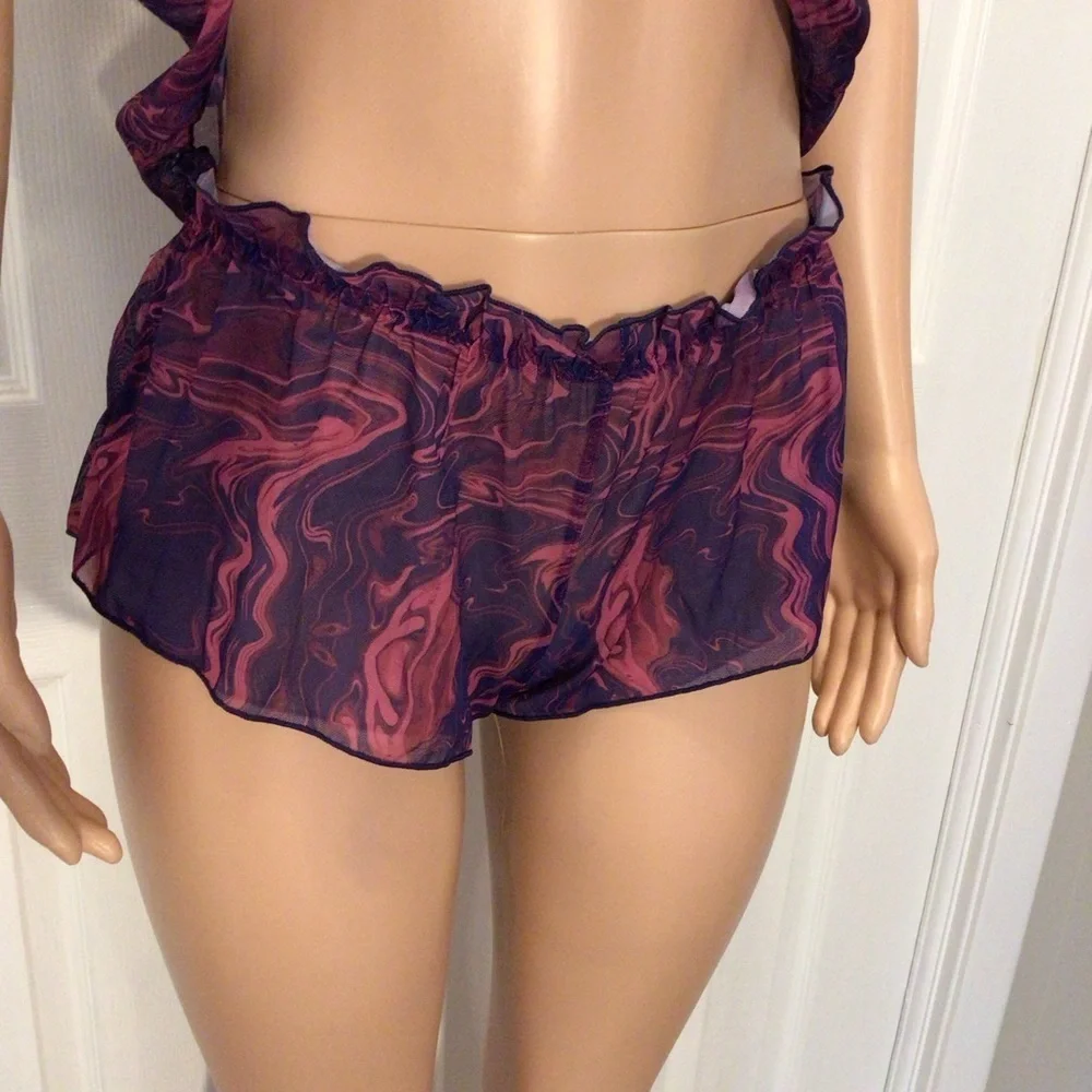 Spree Intimates 2pc Navy Swirl Mesh Camisole Babydoll Nightie Set Size L or XL